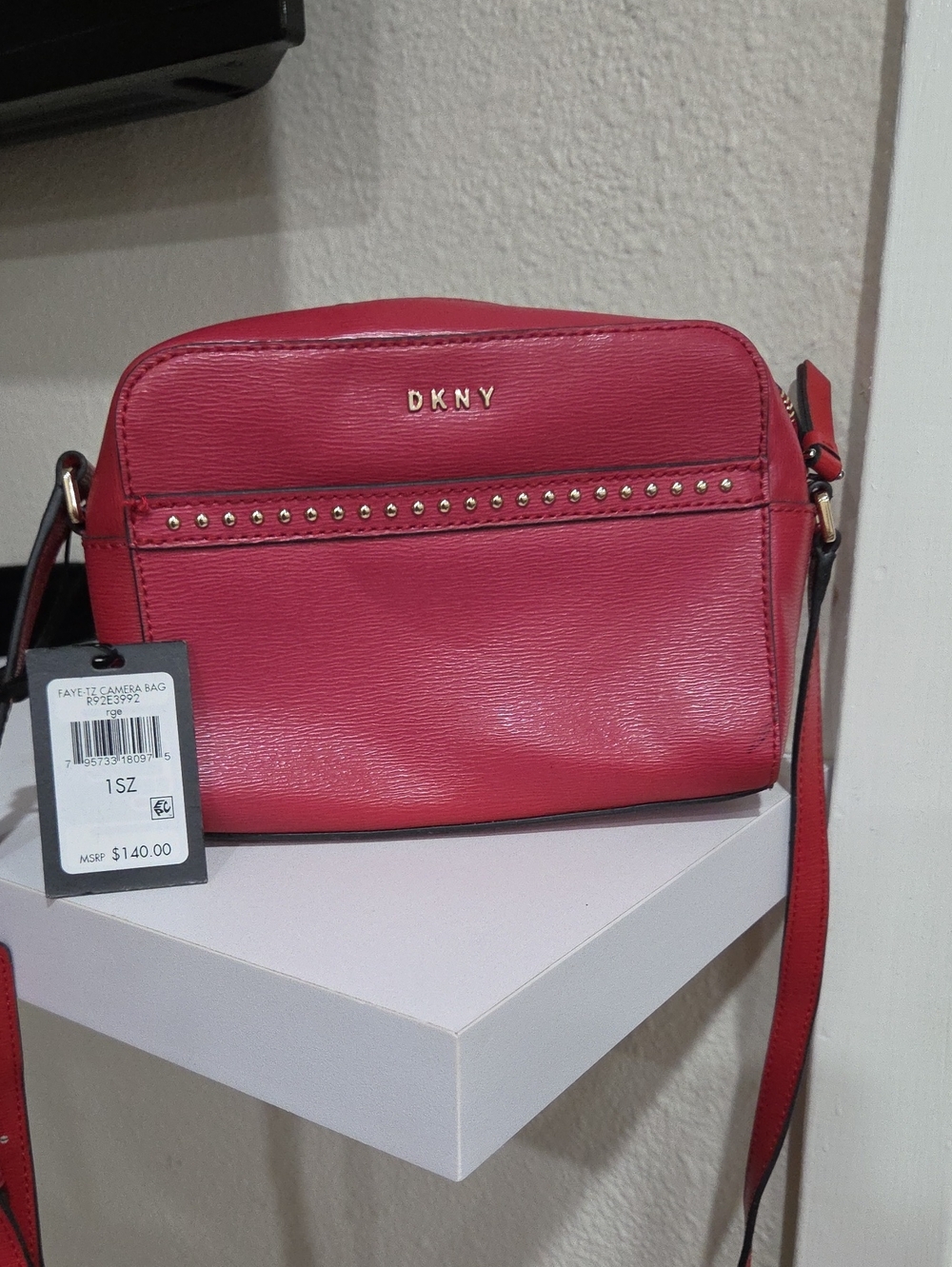 DKNY Pink-Red Studded Crossbody Camera Bag
